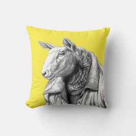Schaap in jeans jas (Retro Geel) Kussen