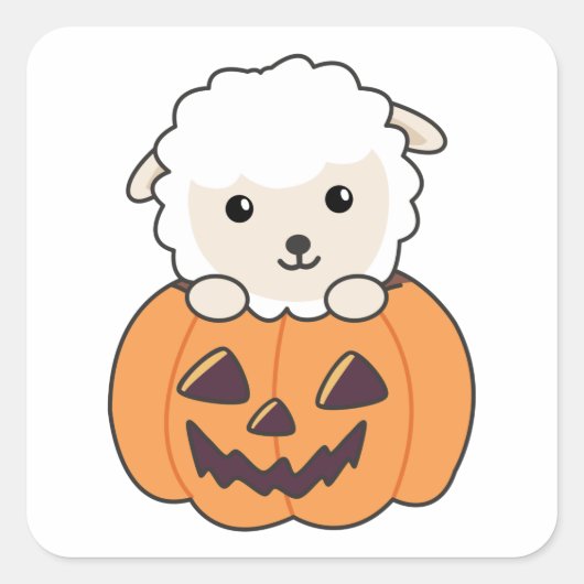 Schaap in pompoen schattig schaap gelukkig Hallowe Vierkante Sticker (Voorkant)