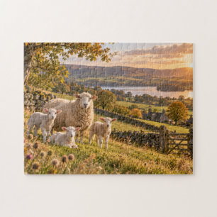 Schaap Lammeren Platteland Zonsondergang Pastoraal Legpuzzel