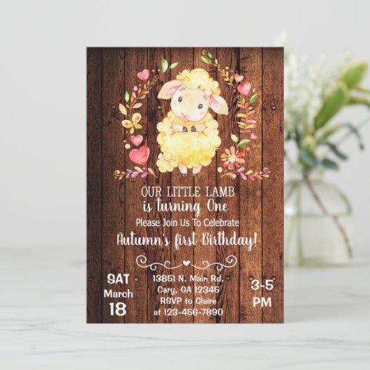 Schaap, lammetje, meisjesverjaardagsuitnodiging. kaart (Staand voorkant)