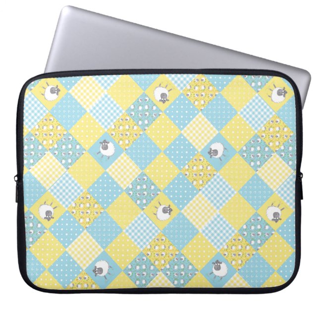 Schaap, Land Faux Patchwork Laptop Sleeve (Voorkant)