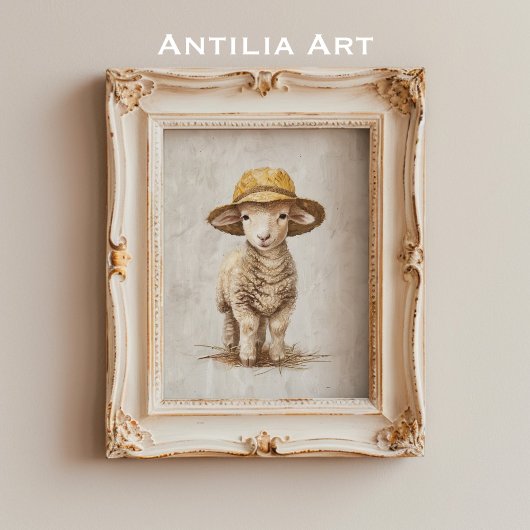 Schaap Met Hoed Schilderij Whimsical Boerderijdier Poster
