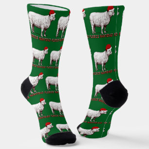 Schaap met kerstmuts en grap fleece Navidad Sokken