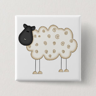 Schaap met stickfigure T-shirts en cadeaus Vierkante Button 5,1 Cm
