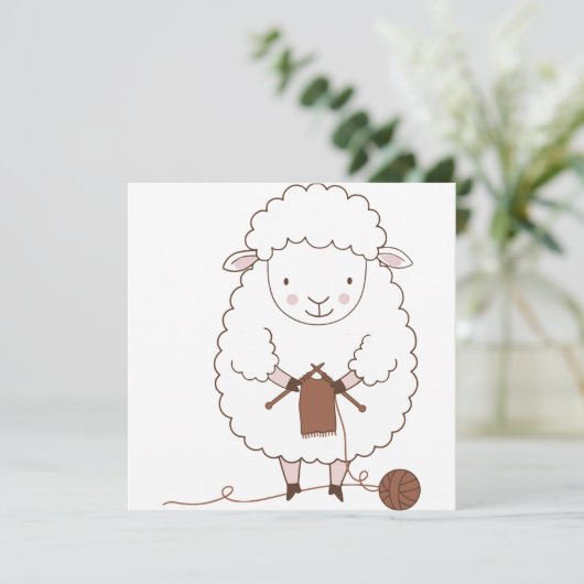 Schaap Mignon dat Bruine Wol Breidt Kaart (Staand voorkant)
