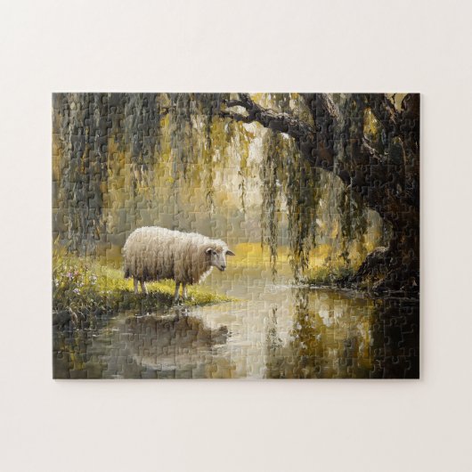 Schaap onder een wilgenboom schilderij legpuzzel (Horizontaal)