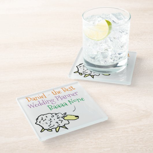 Schaap ontwerp voor een trouwplanner glas coaster glazen onderzetter (Schuin)