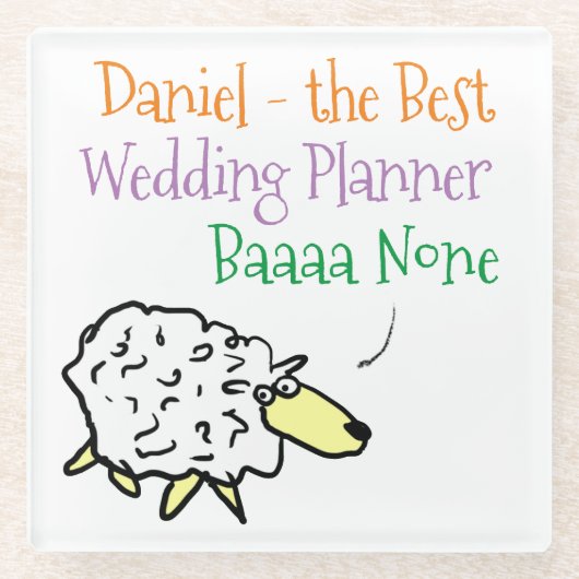 Schaap ontwerp voor een trouwplanner glas coaster glazen onderzetter (Voorkant)