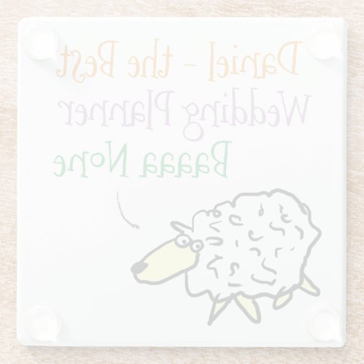 Schaap ontwerp voor een trouwplanner glas coaster glazen onderzetter (Achterkant)