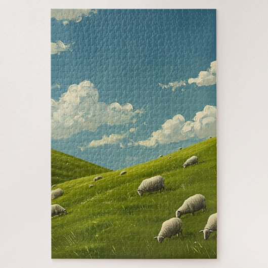 Schaap op een grasheuvel legpuzzel (Verticaal)