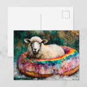 Schaap op een regenboogkleur Drijvende donut Briefkaart (Voorkant / Achterkant)