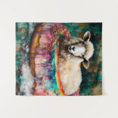 Schaap op een regenboogkleur Drijvende donut Wandkleed (Voorkant (horizontaal))