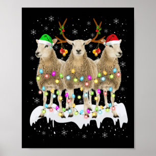 Schaap rendier Kerstmis met Licht Leuk Xmas Poster
