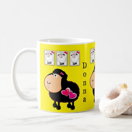 Schaap Roze Harten Gele Mok (Met donut)