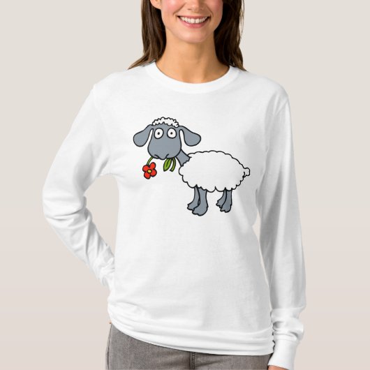 Schaap Schattig Lam Zwart Grijs Wit Rood Bloem T-shirt (Voorkant)