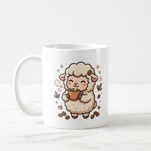 Schaap Slurpende Koffiemok Kawaii Kunst (Links)