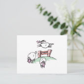schaap springt over hek briefkaart (Staand voorkant)