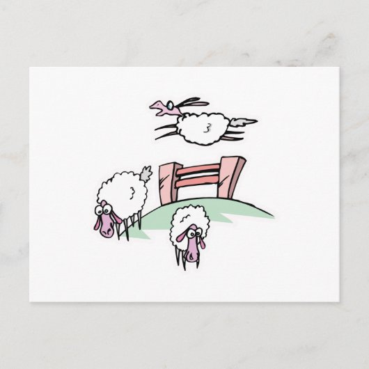 schaap springt over hek briefkaart (Voorkant)