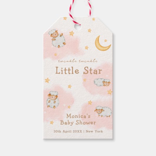 Schaap Twinkle Twinkle Moon Stars Meisje Baby show Cadeaulabel (Voorkant)