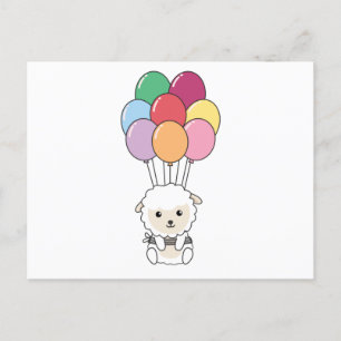 Schaap vliegt met kleurrijke ballonnen ansichtkaar briefkaart