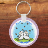 Schaap vrienden met vlinders cartoon sleutelhanger (Voorkant)