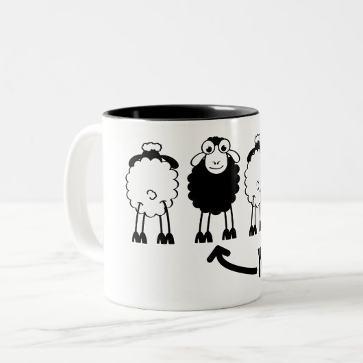 Schaap, witte of zwarte schapen van de familie tweekleurige koffiemok (Voorkant links)