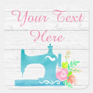 Schaapachtige Cottage Chic Naaimachine Rustiek Hou Vierkante Sticker