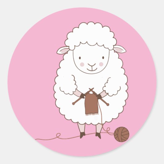 Schaapje breit bruine wol ronde sticker (Voorkant)