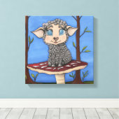 Schaapje op Paddenstoel Canvas Afdruk (Insitu (Houten vloer))