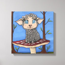 Schaapje op Paddenstoel Canvas Afdruk