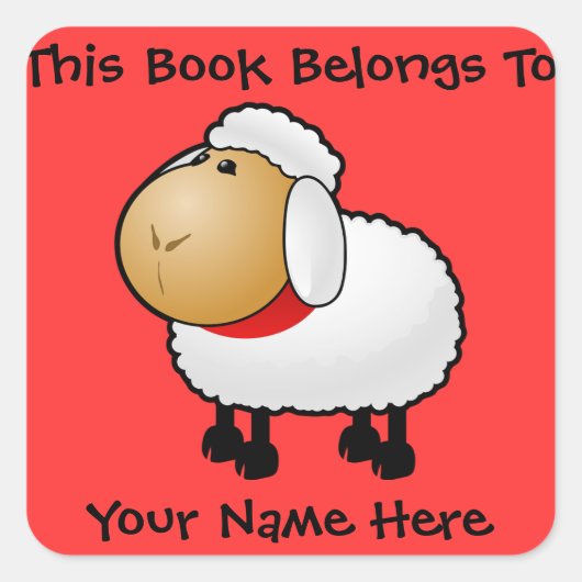 Schaapje op rode boeknaam sticker (Voorkant)