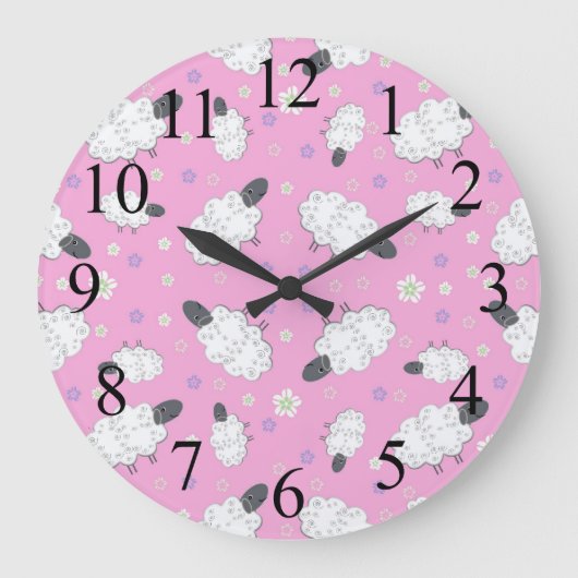 Schaapjes tellende roze wandklok (Voorkant)