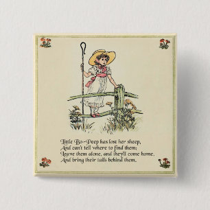 Schaapjes verloren: Klassieke Kate Greenaway Rijmp Vierkante Button 5,1 Cm