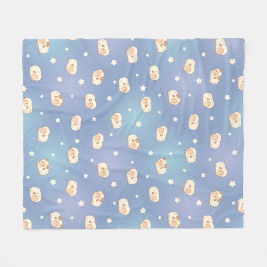 Schaapjespatroon op blauwe achtergrond fleece deken (Voorkant (Horizontaal))