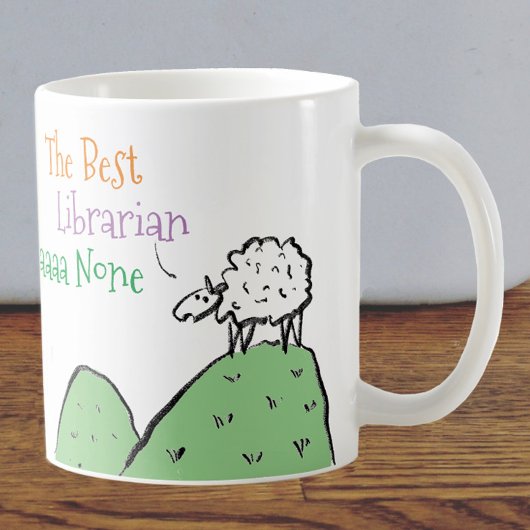Schaapontwerp voor een koffiemok voor bibliothecar