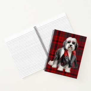 Schaapshond en Rode Plaid Grappige Monogram Notitieboek