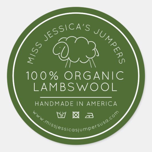 Schaapswol product groen wit breien bedrijf ronde sticker (Voorkant)