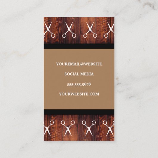 schaar | Barber Pole | Hout Visitekaartje (Achterkant)