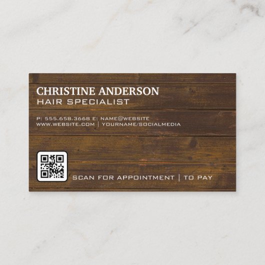 schaar | Barber Poles | Hout | QR-code Afsprakenkaartje (Achterkant)