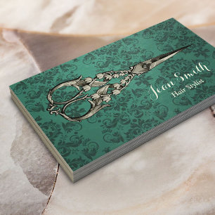 Schaar Blauwgroen Groen Damast Hair Stylist Visitekaartje