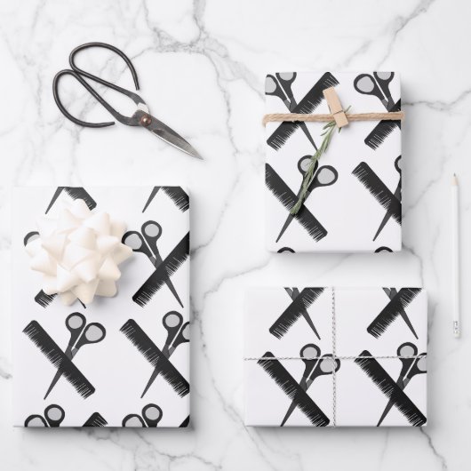 Schaar Comb Haarstylist Salon Inpakpapier Vel (Voorkant)