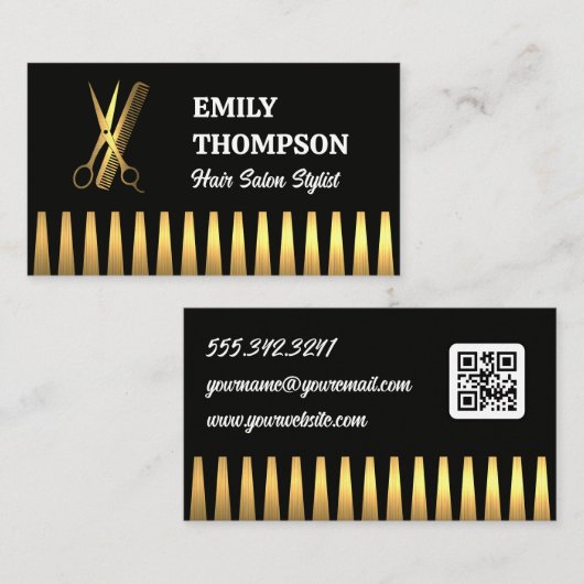 Schaar Comb Logo | Goud metaal Visitekaartje (Voorkant / Achterkant)