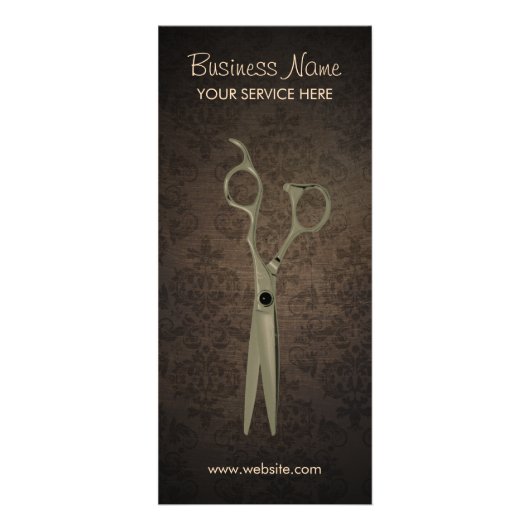  schaar Dark Damask Background Hair Salon Reclamekaart (Voorkant)