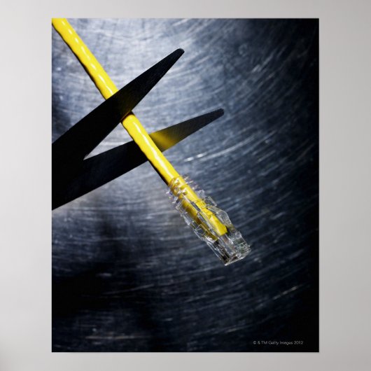 Schaar die ethernetverbindingskabel snijdt poster (Voorkant)
