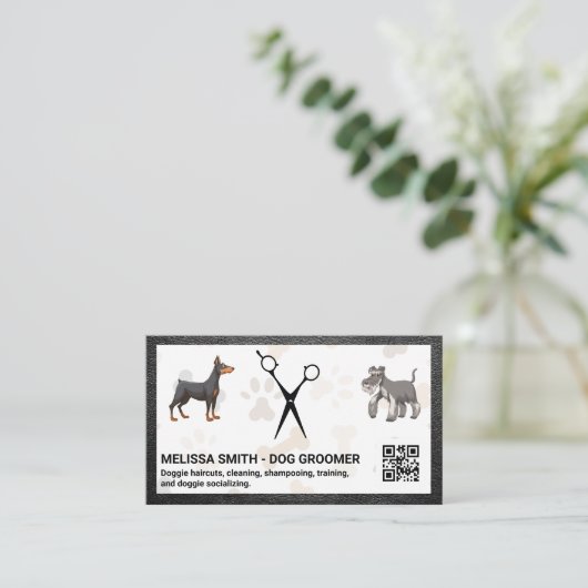schaar | Doggies | QR-code Visitekaartje (Staand voorkant)