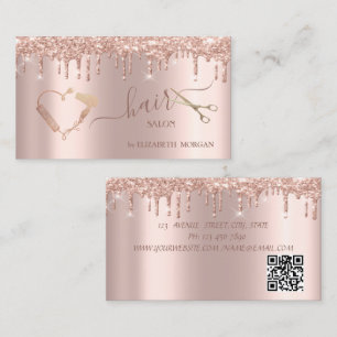 Schaar Droger Borstel Roze Goud Glitterdruppels  Visitekaartje