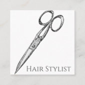  schaar, eenvoudig modern zwart-wit geslacht vierkante visitekaartje (Voorkant)