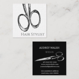  schaar, eenvoudig modern zwart-wit vierkante visitekaartje