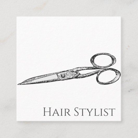  schaar, eenvoudig modern zwart-wit vierkante visitekaartje (Voorkant)