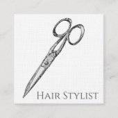  schaar, eenvoudig modern zwart-wit vierkante visitekaartje (Voorkant)